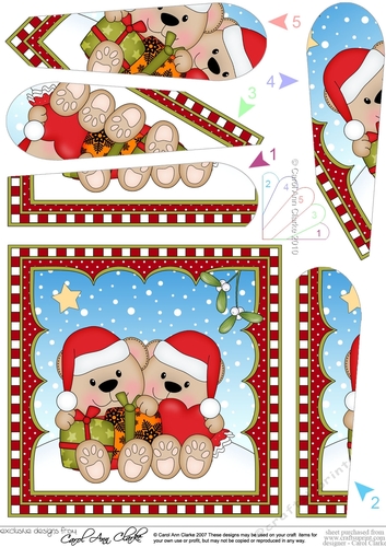 Christmas Fan Pyramage Topper -Teddy Bears are in Love
