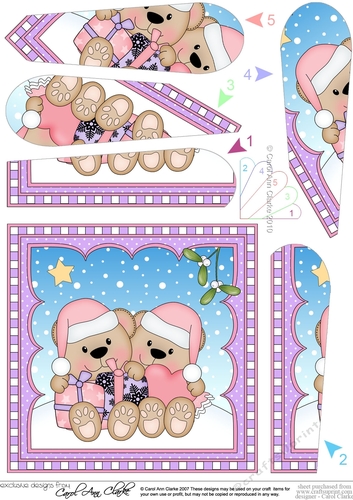 Christmas Fan Pyramage Topper -Teddy Bears are in Love