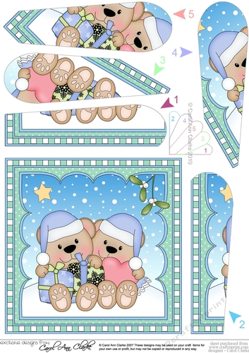 Christmas Fan Pyramage Topper -Teddy Bears are in Love