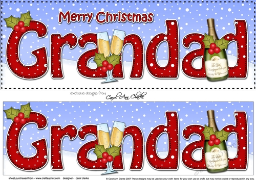 Large DL Merry Christmas GRANDAD with Champagne 3D decoupage 