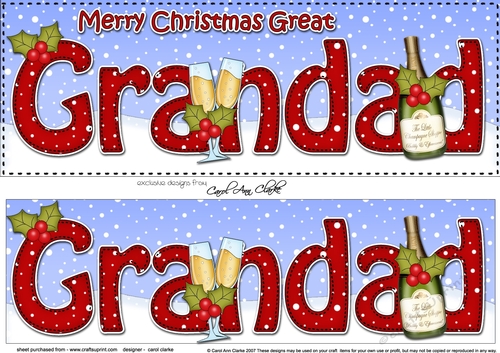 Large DL Merry Christmas GREAT GRANDAD with Champagne 3D decoupage 