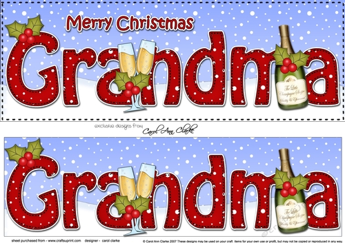 Large DL Merry Christmas GRANDMA with Champagne 3D decoupage 