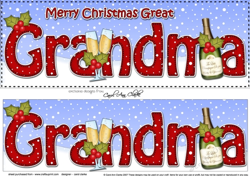 Large DL Merry Christmas GREAT GRANDMA with Champagne 3D decoupage 