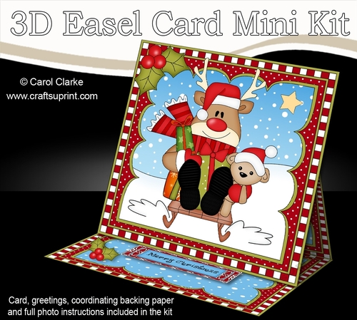 3D Easel Card Mini Kit - Christmas Rudolph is Sledging