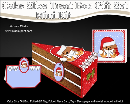 3D Christmas Cake Slice Treat Box Gift Set Mini Kit - Bobbin Robin is Carol Singing