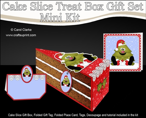 3D Christmas Cake Slice Treat Box Gift Set Mini Kit - Cute Xmas Tree is Snowballing