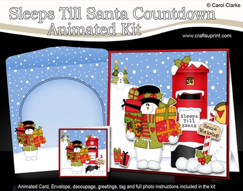 3D Animated Sleeps Till Santa Christmas Postbox Countdown Card Kit - Snowman Rio has lots of Presents