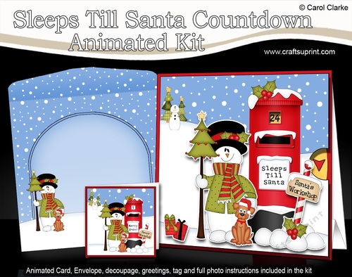 3D Animated Sleeps Till Santa Christmas Postbox Countdown Card Kit - Snowman Rio has lots of Presents