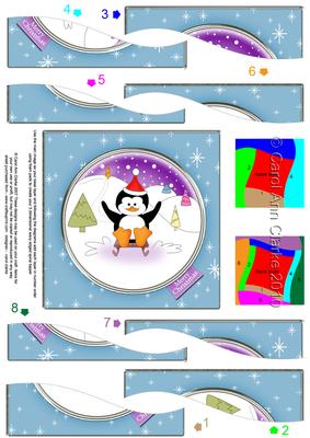 Cute Xmas Penguin Quick Card with Wavy Spiral Side Stacker