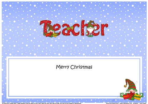 Large DL Merry Christmas to my TEACHER with Gnome insert