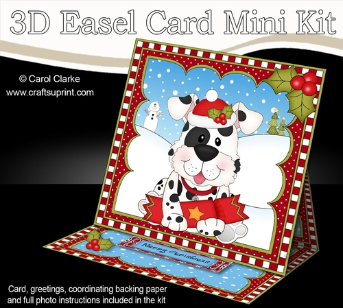 3D Easel Card Mini Kit - Cute Little Christmas Spotty Dog
