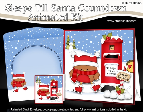 3D Animated Sleeps Till Santa Christmas Postbox Countdown Card Kit - Bobbin Robin is Ice Skating