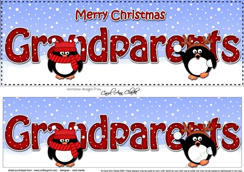 Large DL Merry Christmas GRANDPARENTS 3D decoupage with Penguins