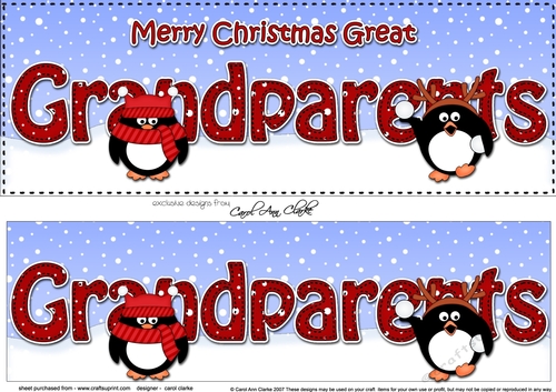 Large DL Merry Christmas GREAT GRANDPARENTS 3D decoupage with Penguins