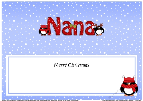 Large DL Merry Christmas NANA insert with Penguins