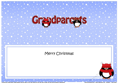 Large DL Merry Christmas GRANDPARENTS insert with Penguins