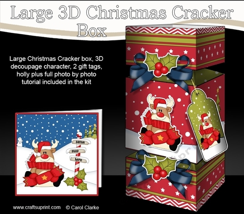 3D Large Christmas Cracker Box Mini Kit -  Rudolph has an Xmas Cracker