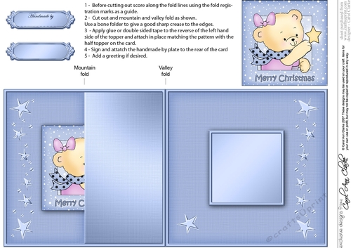 Hunney Bear Rosie has a Christmas Star -  No-Hole Fold Back Card