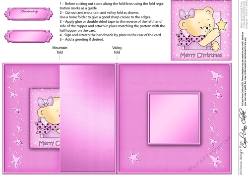 Hunney Bear Rosie has a Christmas Star -  No-Hole Fold Back Card