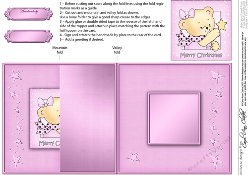Hunney Bear Rosie has a Christmas Star -  No-Hole Fold Back Card