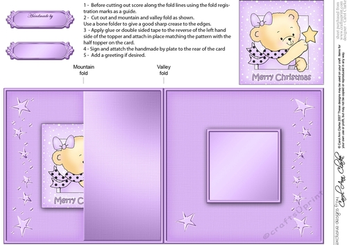 Hunney Bear Rosie has a Christmas Star -  No-Hole Fold Back Card