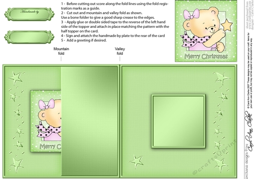 Hunney Bear Rosie has a Christmas Star -  No-Hole Fold Back Card