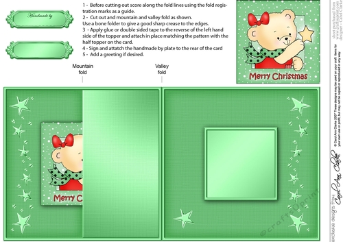 Hunney Bear Rosie has a Christmas Star -  No-Hole Fold Back Card