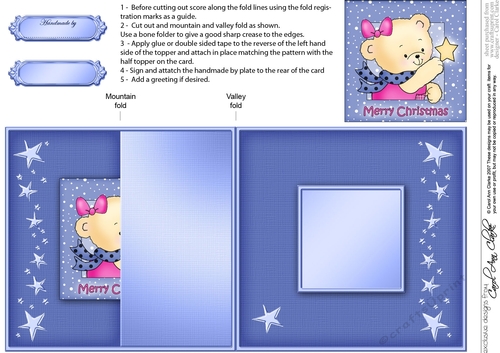 Hunney Bear Rosie has a Christmas Star -  No-Hole Fold Back Card