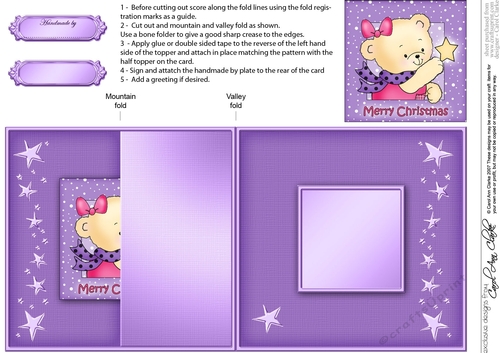 Hunney Bear Rosie has a Christmas Star -  No-Hole Fold Back Card