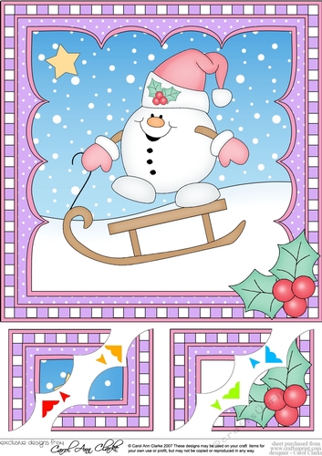 Christmas Snowball Sam 8 x 8 Scalloped Corner Topper 