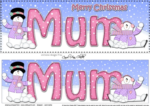 Large DL Merry Christmas MUM 3D decoupage with Snowman Rio