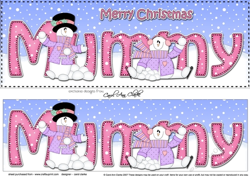 Large DL Merry Christmas MUMMY 3D decoupage with Snowman Rio