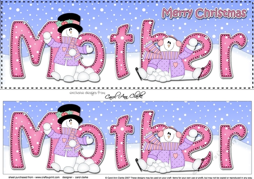Large DL Merry Christmas MOTHER 3D decoupage with Snowman Rio