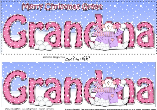 Large DL Merry Christmas GREAT GRANDMA 3D decoupage with Snowman Rio