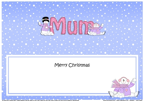 Large DL Merry Christmas MUM insert with Snowman Rio
