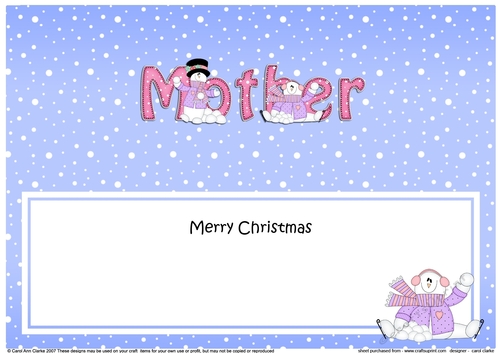 Large DL Merry Christmas MOTHER insert with Snowman Rio