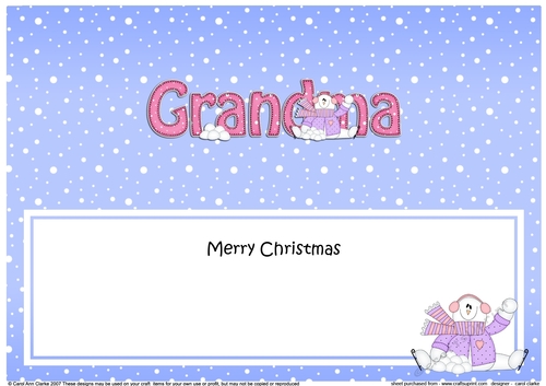 Large DL Merry Christmas GRANDMA insert with Snowman Rio