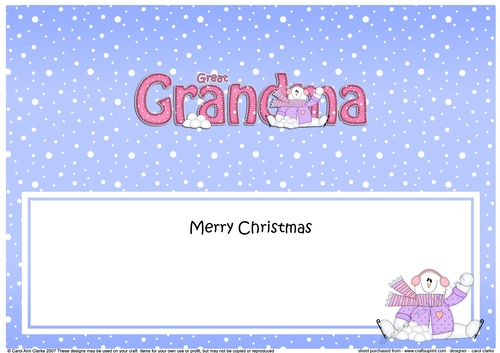 Large DL Merry Christmas GREAT GRANDMA insert with Snowman Rio