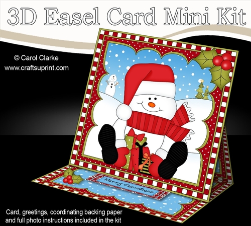 3D Easel Card Mini Kit - Christmas Snowman Oli has lots of Presents