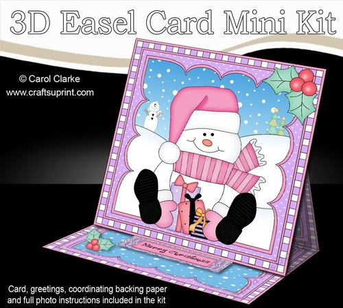 3D Easel Card Mini Kit - Christmas Snowman Oli has lots of Presents