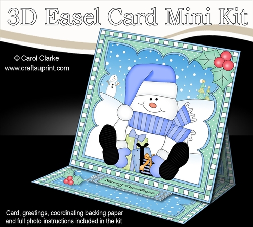 3D Easel Card Mini Kit - Christmas Snowman Oli has lots of Presents