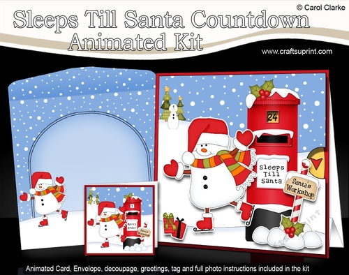 3D Animated Sleeps Till Santa Christmas Postbox Countdown Card Kit - Snowman Oli is Ice Skating!