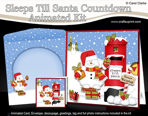 3D Animated Sleeps Till Santa Christmas Postbox Countdown Card Kit - Snowman Oli has lots of Presents