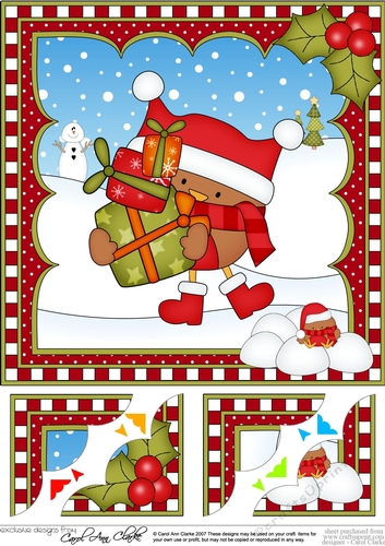 Christmas 8 x 8 Scalloped Corner Topper - Bobbin Robin has Xmas Presents  