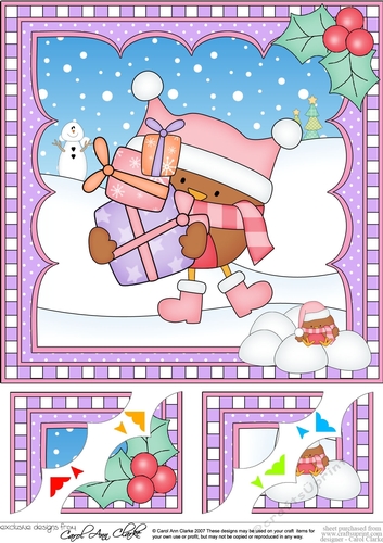 Christmas 8 x 8 Scalloped Corner Topper - Bobbin Robin has Xmas Presents  