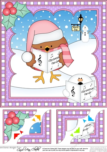 Christmas 8 x 8 Scalloped Corner Topper - Bobbin Robin is Carol Singing