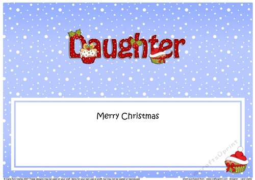 Large DL Merry Christmas DAUGHTER insert with Cupcakes