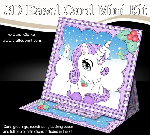 3D Easel Card Mini Kit - Cute Little Christmas Unicorn