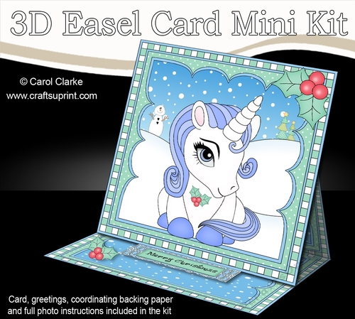 3D Easel Card Mini Kit - Cute Little Christmas Unicorn