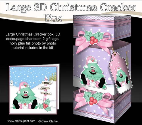 3D Large Christmas Cracker Box Mini Kit -  Cute Xmas Tree is Snowballing